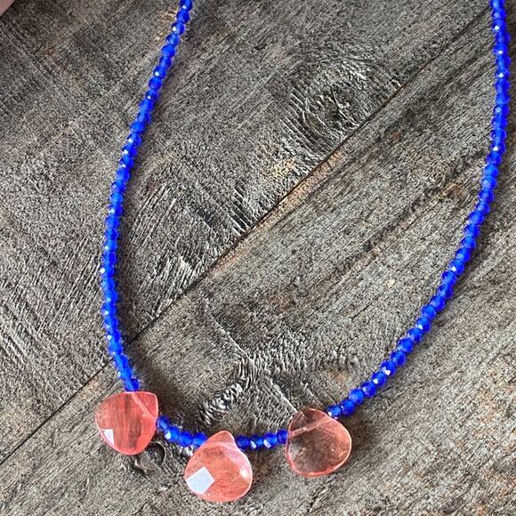 NEW Blue and Pink Crystal Layering Necklace - Picture 6 of 16